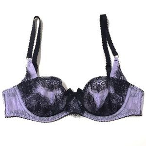 Agent Provocateur Healther Lilac Black Lace Demi Bra 34B